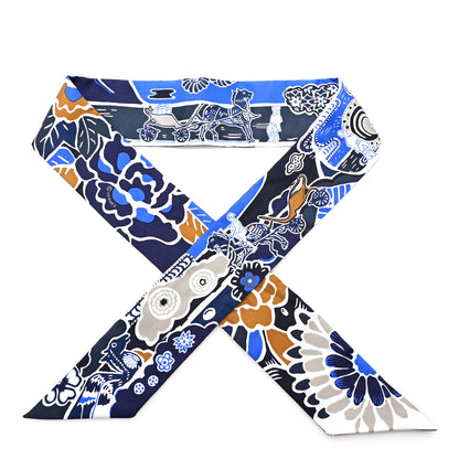 Hermes Silk Bingata Twilly Marine Tabac White 1 of 4