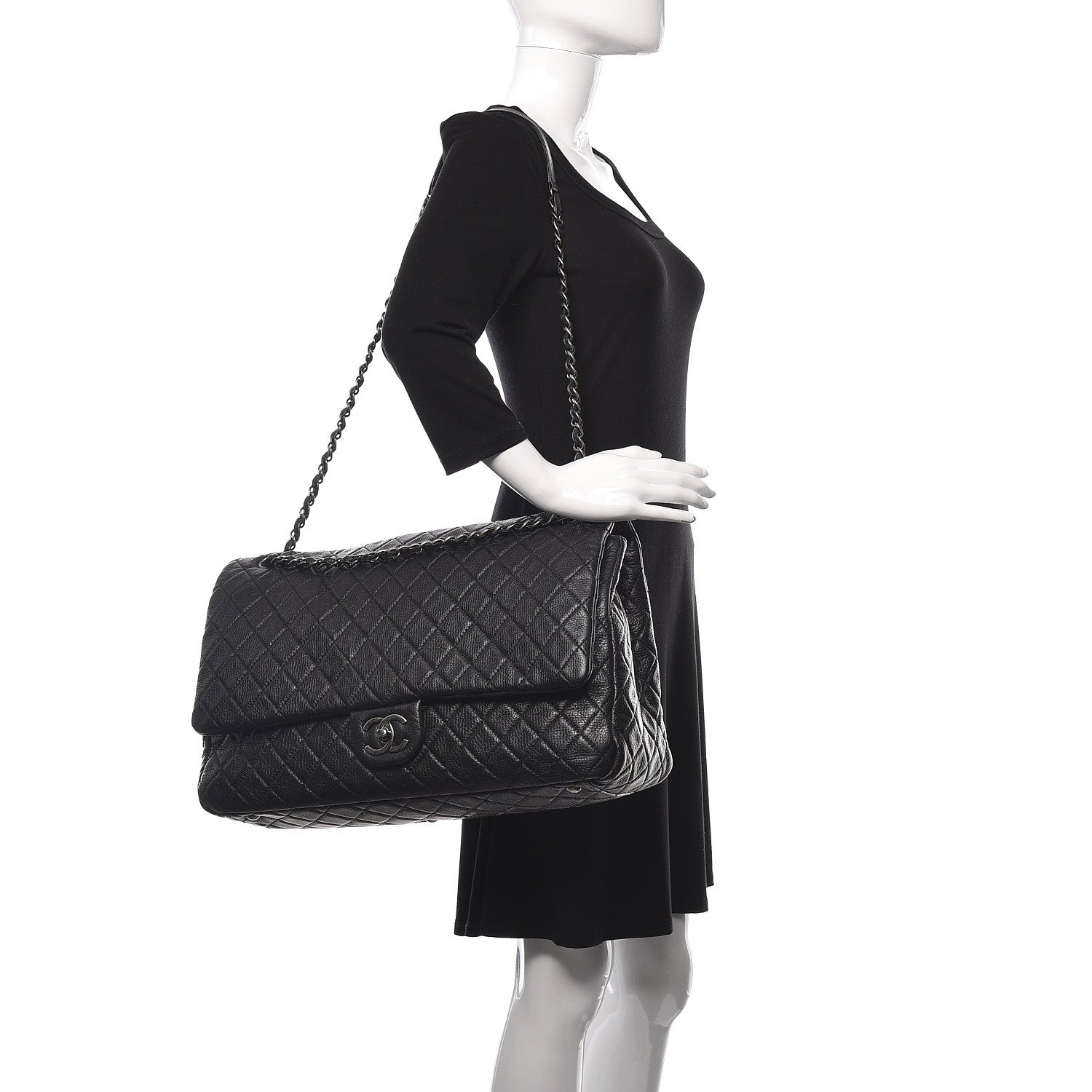 Chanel Calfskin Quilted XXL Travel Flap Bag Black 2 of 10
