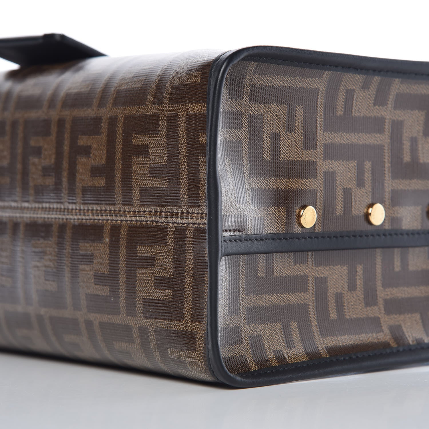 Fendi Glazed Fabric Vitello Century FF 1974 Stamp Patch Mini Peekaboo Defender Cover Mogano Panna Black 8 of 9
