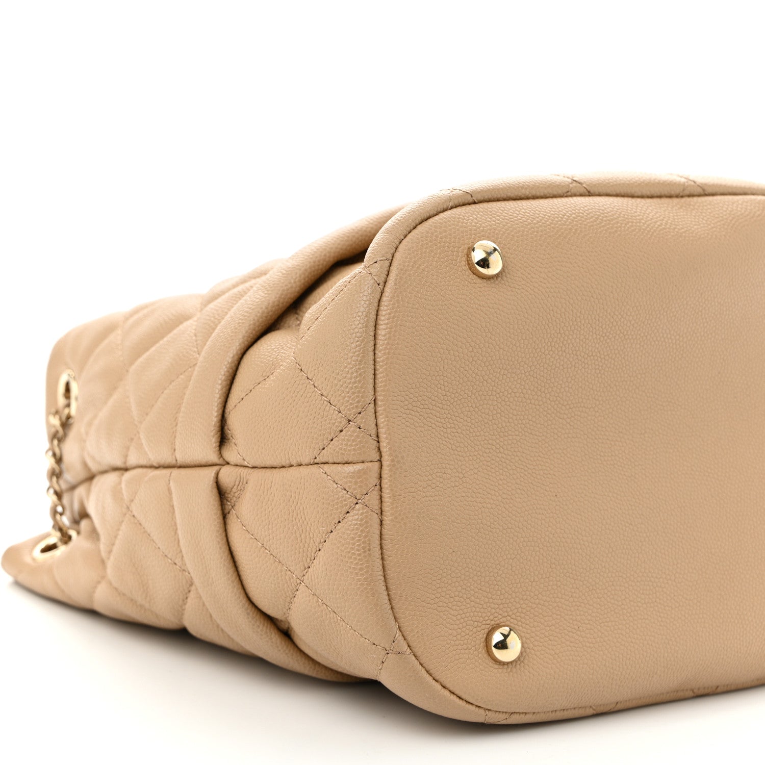 Chanel Caviar Quilted Rolled Up Bucket Drawstring Bag Beige 9 of 12
