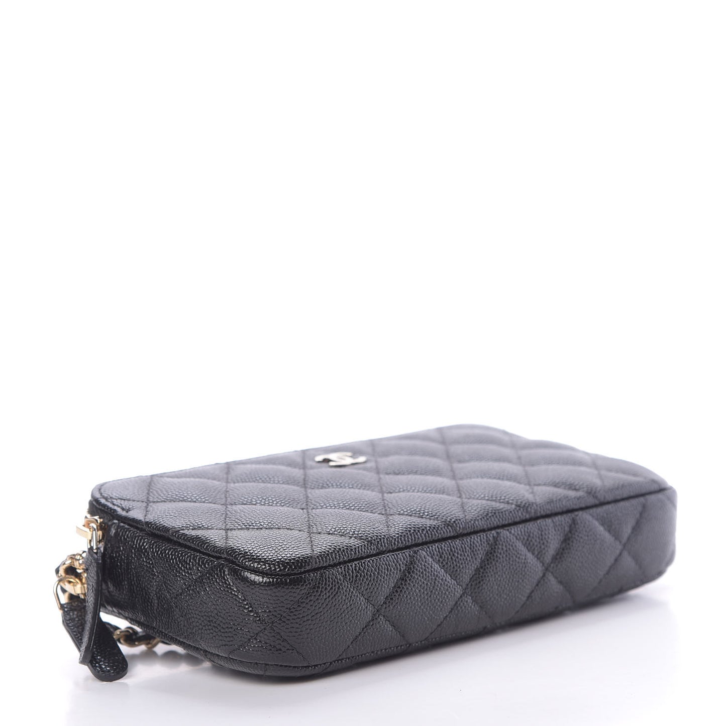 Caviar Quilted Small Clutch With Chain Black
