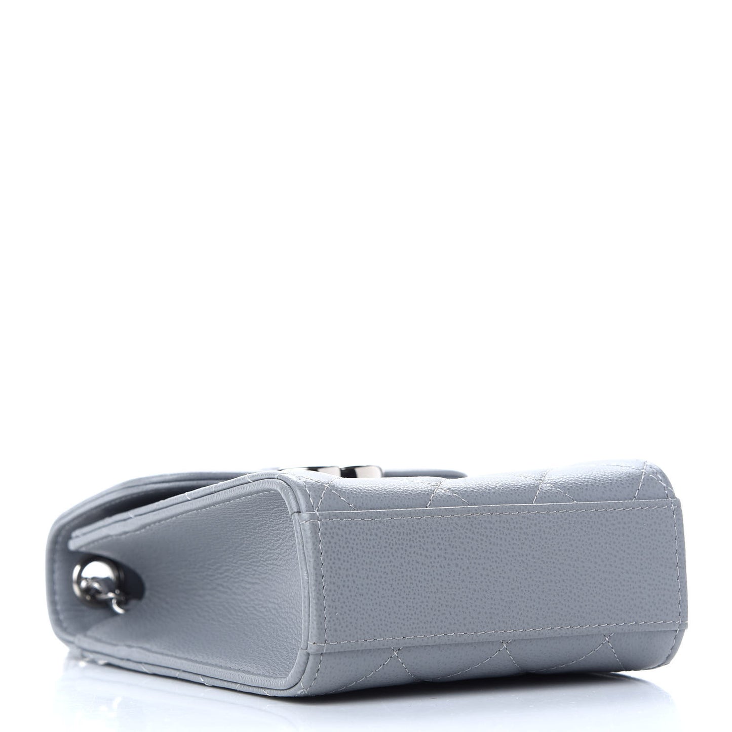 Grained Calfskin Quilted CC Box Clutch With Chain Grey