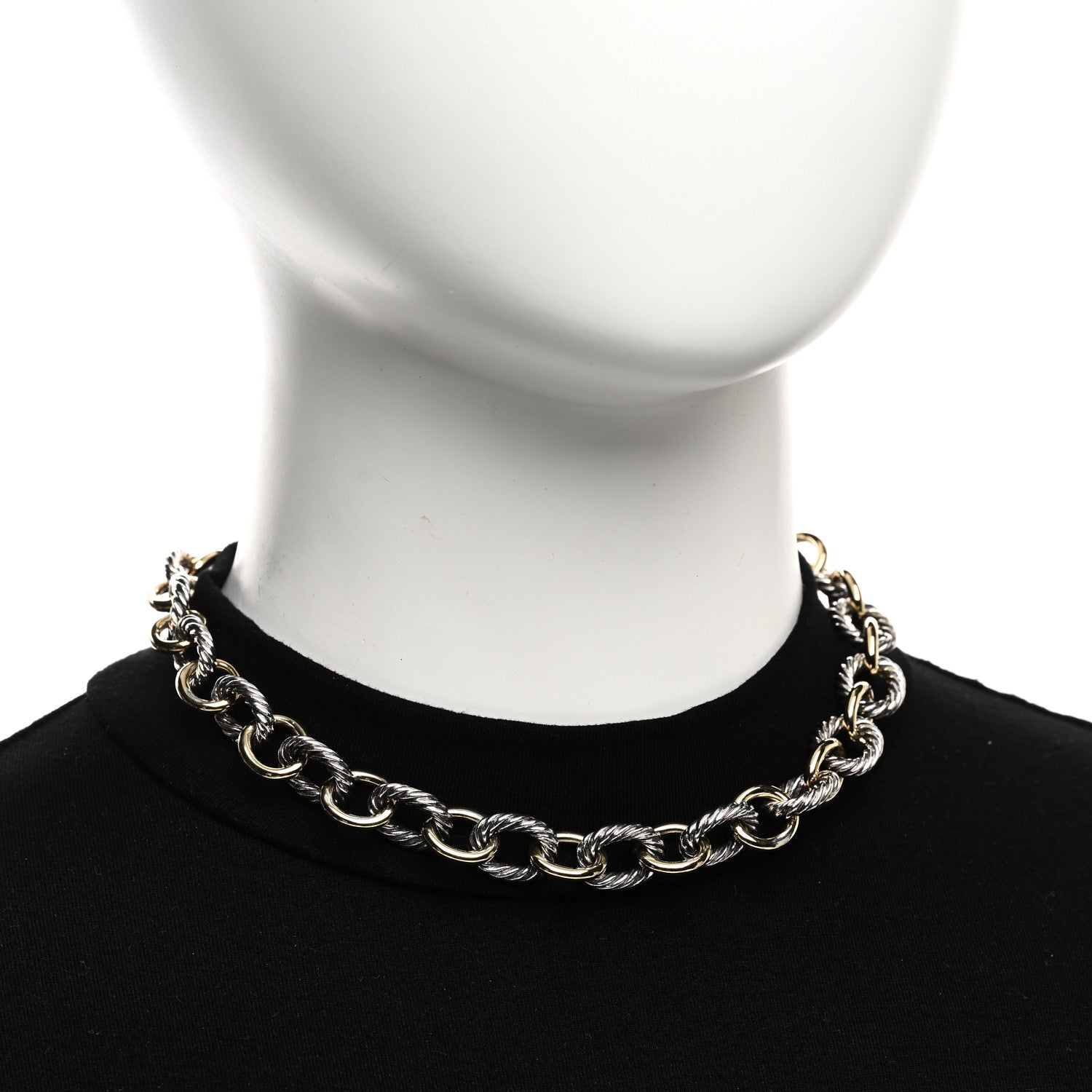 David Yurman Sterling Silver 18K Yellow Gold 12mm Large Oval Link Necklace 2 of 5