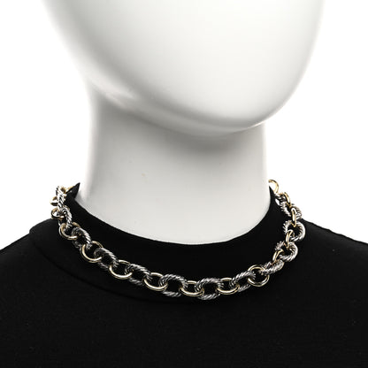 David Yurman Sterling Silver 18K Yellow Gold 12mm Large Oval Link Necklace 2 of 5