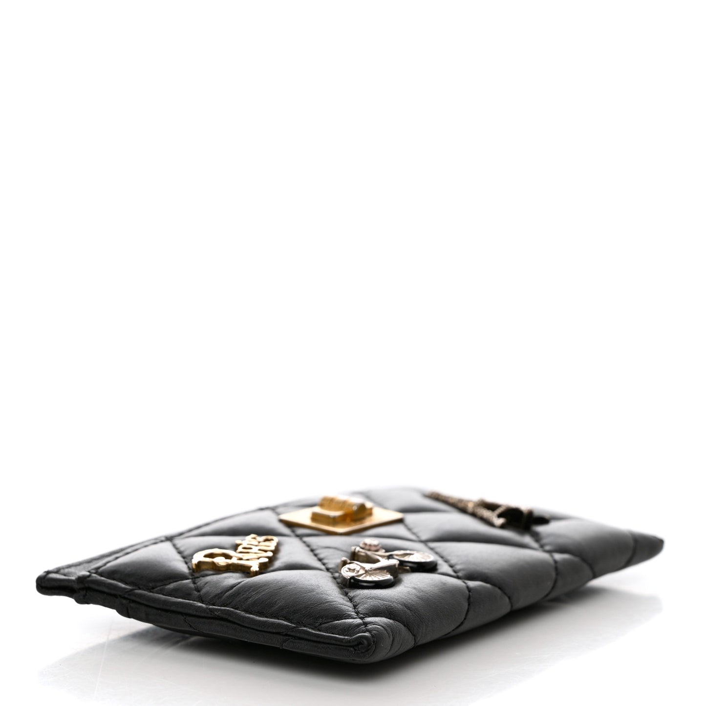 Aged Calfskin Quilted Lucky Charms Reissue Card Holder Black