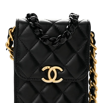 Chanel Lambskin Quilted Lacquered Chain Phone Holder With Chain Black 8 of 13