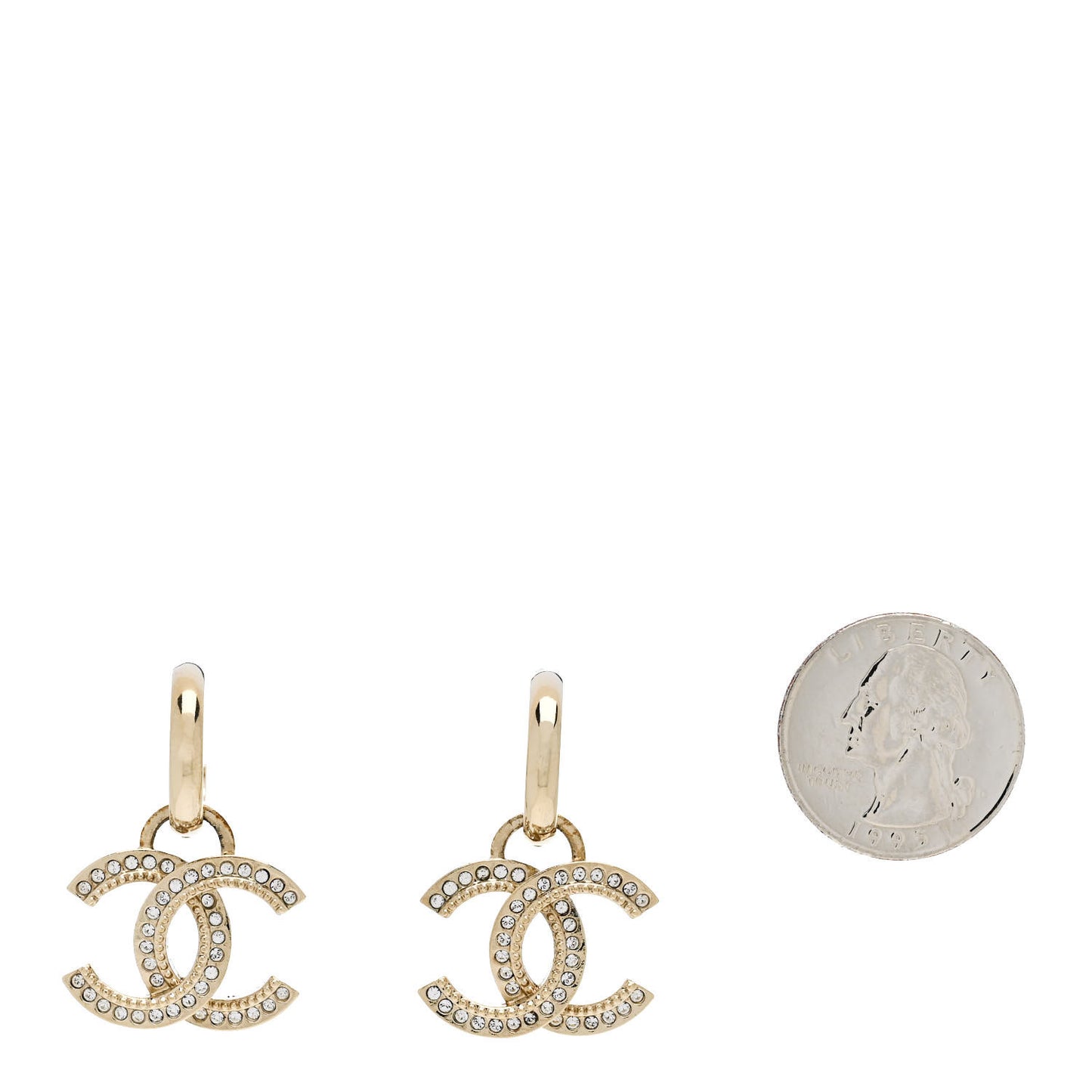 Metal Crystal Studded CC Hoop Drop Earrings Gold