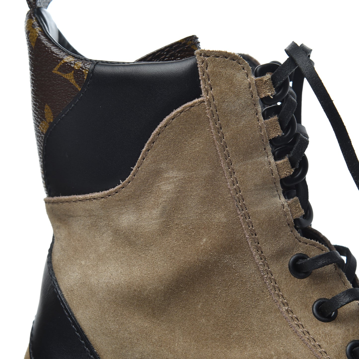 Suede Calfskin Monogram Laureate Platform Desert Boots 38.5 Beige