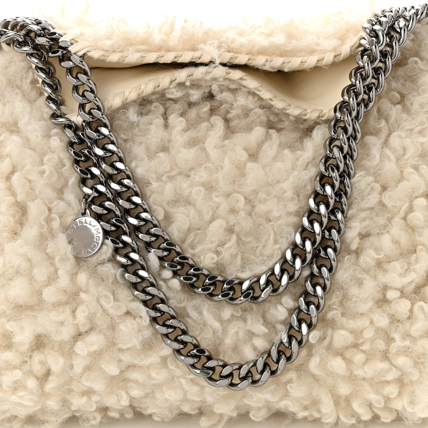 Wool Fur Mini Falabella Tote White