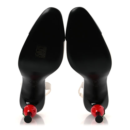 Chanel Lambskin Patent Calfskin Cap Toe CC Apple Slingback Pumps  39 White Black 7 of 11