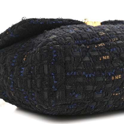 Chanel Tweed Quilted Large Chanel 19 Flap Black Navy Gold 8 of 9