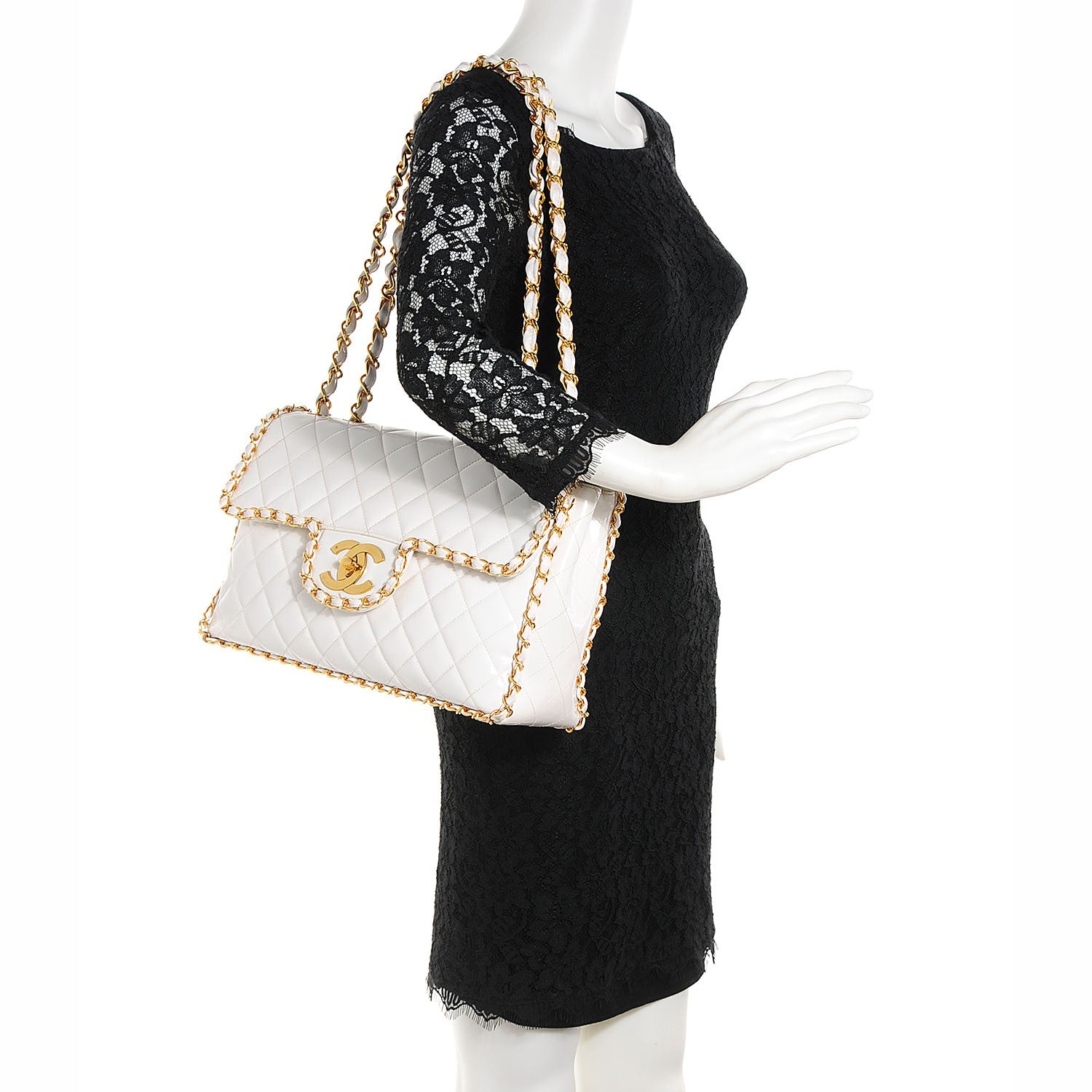Chanel Patent Quilted Jumbo XL Chain Around Flap White 2 of 9