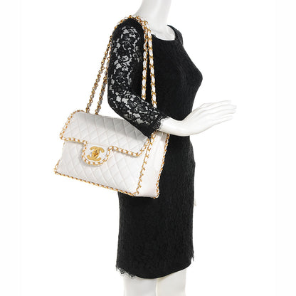 Chanel Patent Quilted Jumbo XL Chain Around Flap White 2 of 9