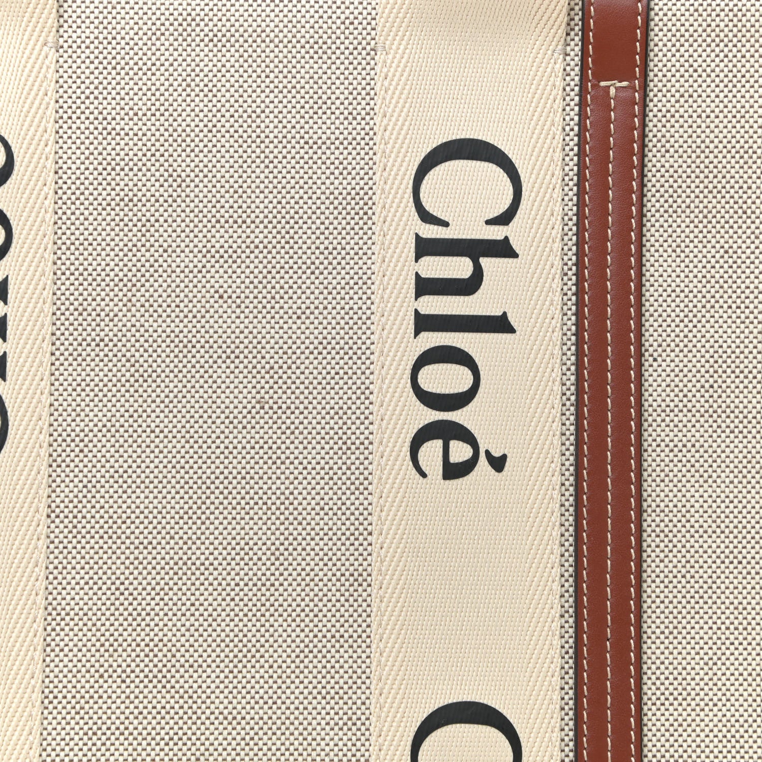 Chloe Cotton Calfskin Large Woody Ribbon Tote White Brown 7 of 12