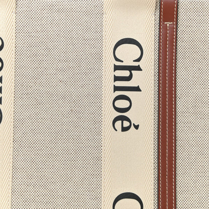 Chloe Cotton Calfskin Large Woody Ribbon Tote White Brown 7 of 12