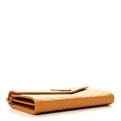 Saint Laurent Grain De Poudre Matelasse Chevron Monogram Chain Wallet Mustard 4 of 11