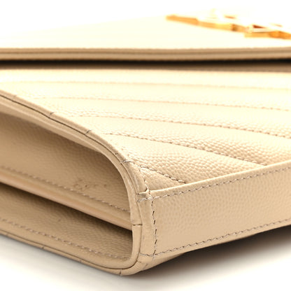 Saint Laurent Grain De Poudre Matelasse Chevron Monogram Chain Wallet Dark Beige 8 of 9