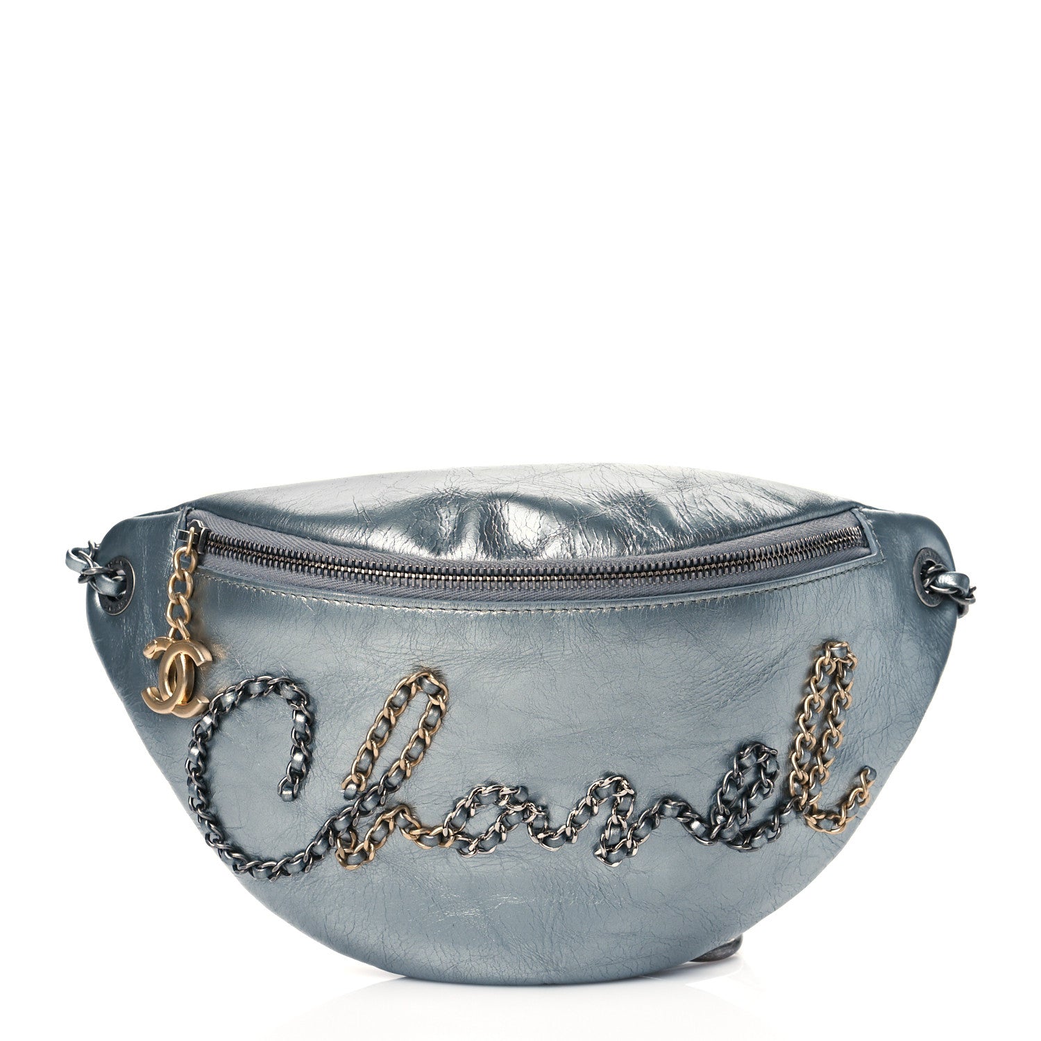 Chanel Metallic Crumpled Calfskin Chain 20s Signe Waist Bag Silver 1 of 10