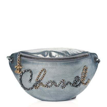 Chanel Metallic Crumpled Calfskin Chain 20s Signe Waist Bag Silver 1 of 10