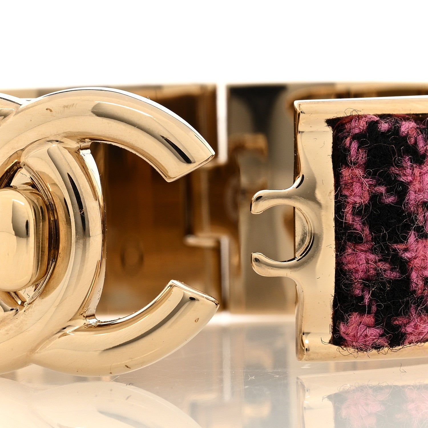 Chanel Tweed CC Turnlock Cuff Bracelet Pink 5 of 6
