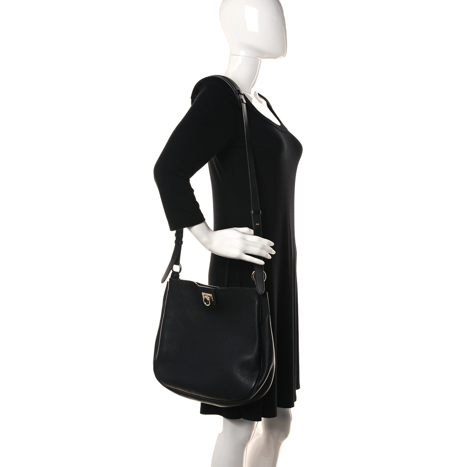 Salvatore Ferragamo Calfskin Reverse Hobo Black 2 of 13