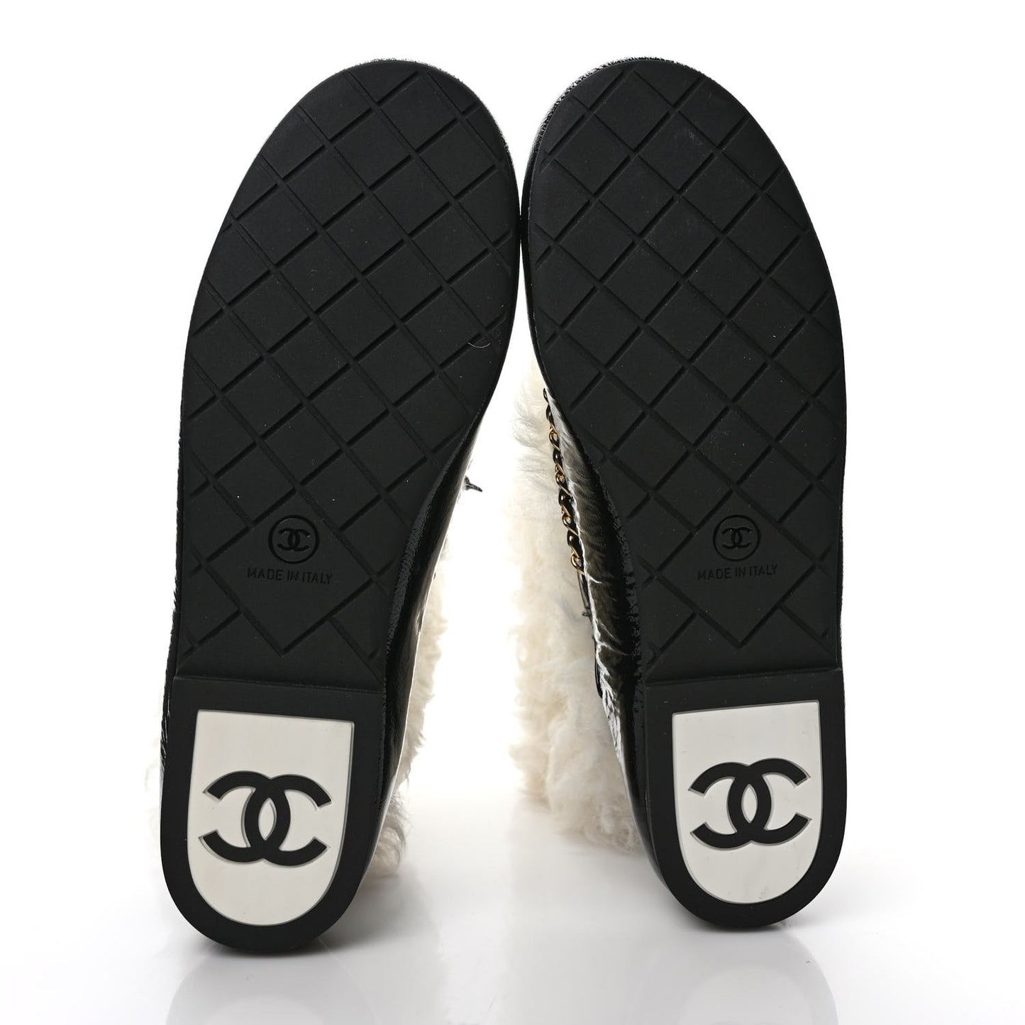 Patent Shearling Chain Boots 37.5 Black White