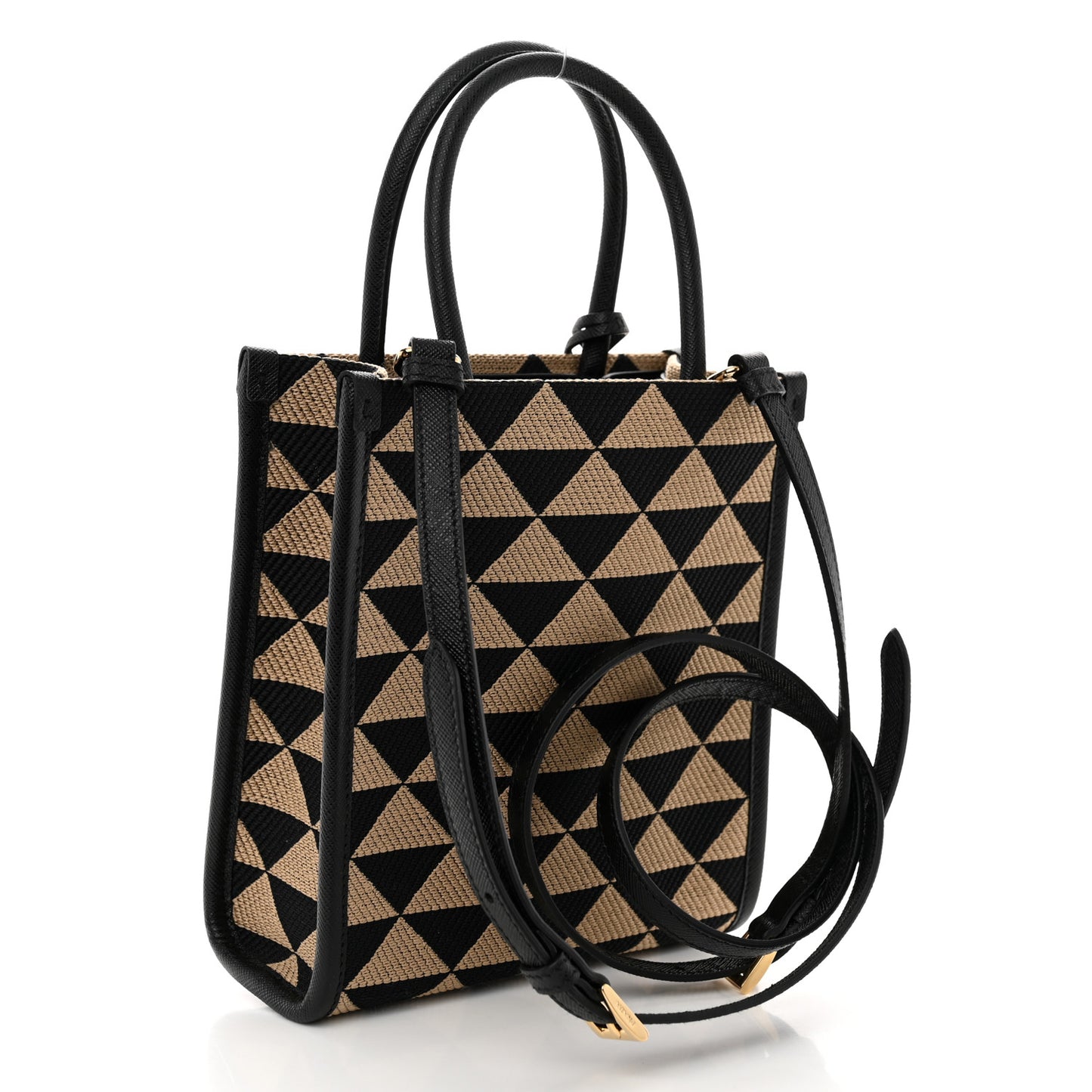 Jacquard Saffiano Triangolo Symbole Embroidered Micro Tote Black Corda