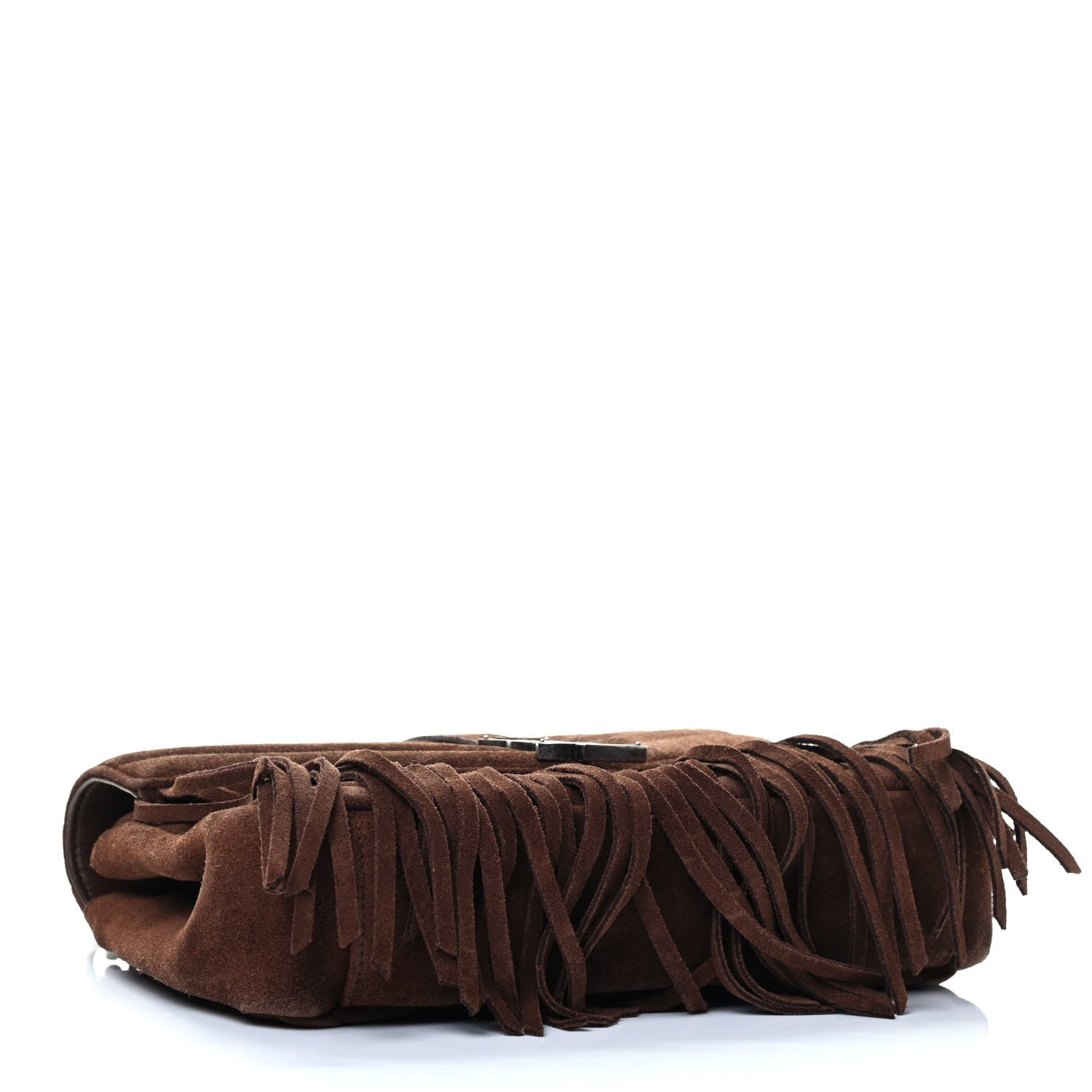 Saint Laurent Suede Matelasse Chevron Fringe Monogram Medium College Bag Marron Clair 3 of 4