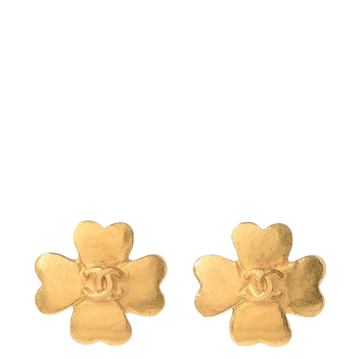 Chanel CC Clover Clip On Earrings Gold 1 of 5