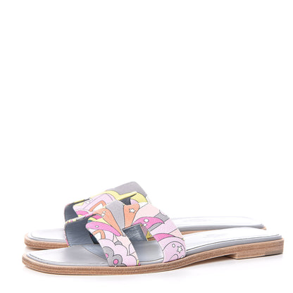 Hermes Canvas Faubourg Rainbow Oran Sandals 37.5 Multicolore Bleu Beton 3 of 8