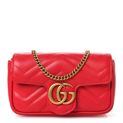 Gucci Calfskin Matelasse Super Mini GG Marmont Shoulder Bag Hibiscus Red 1 of 12