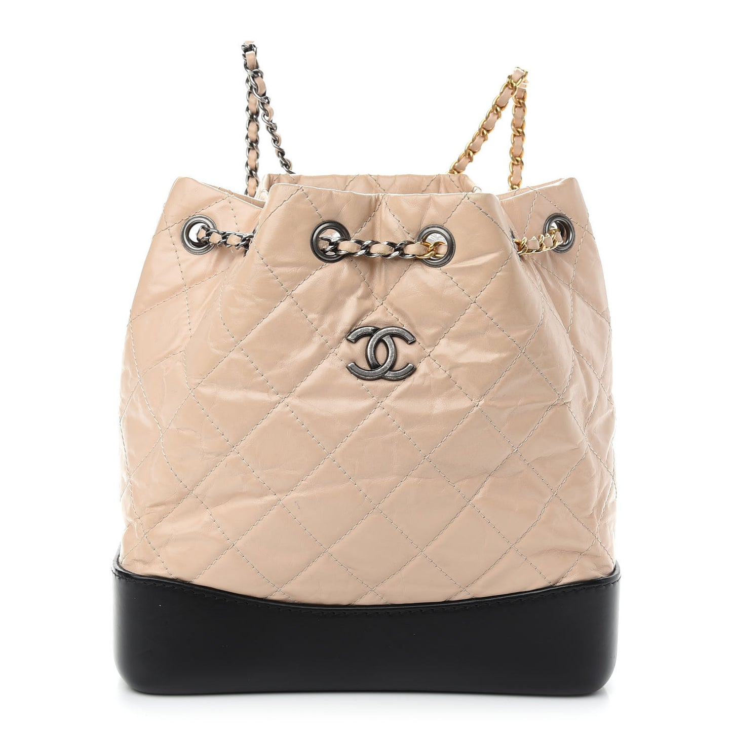 Aged Calfskin Quilted Small Gabrielle Backpack Beige Black