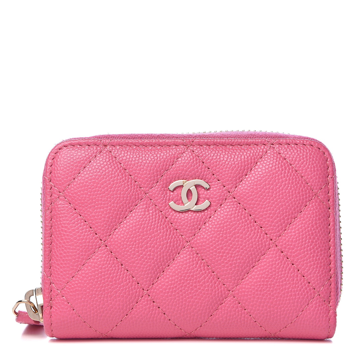 Caviar Quilted Zip Coin Purse Pink