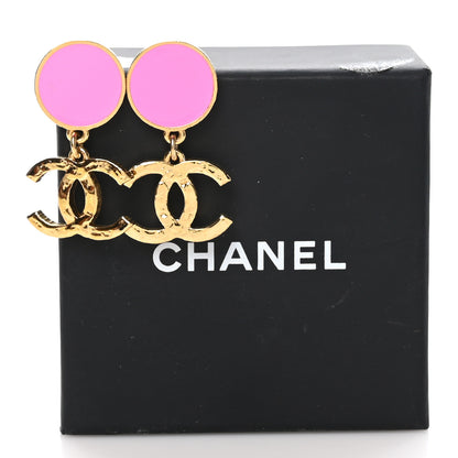 Chanel Metal Resin Disc CC Drop Earrings Gold Pink 5 of 5