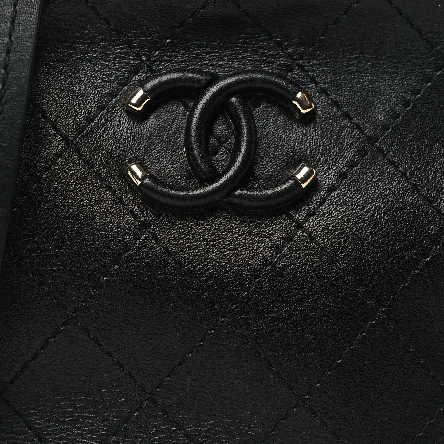 Calfskin Stitched Covered CC Camera Case Bag Black