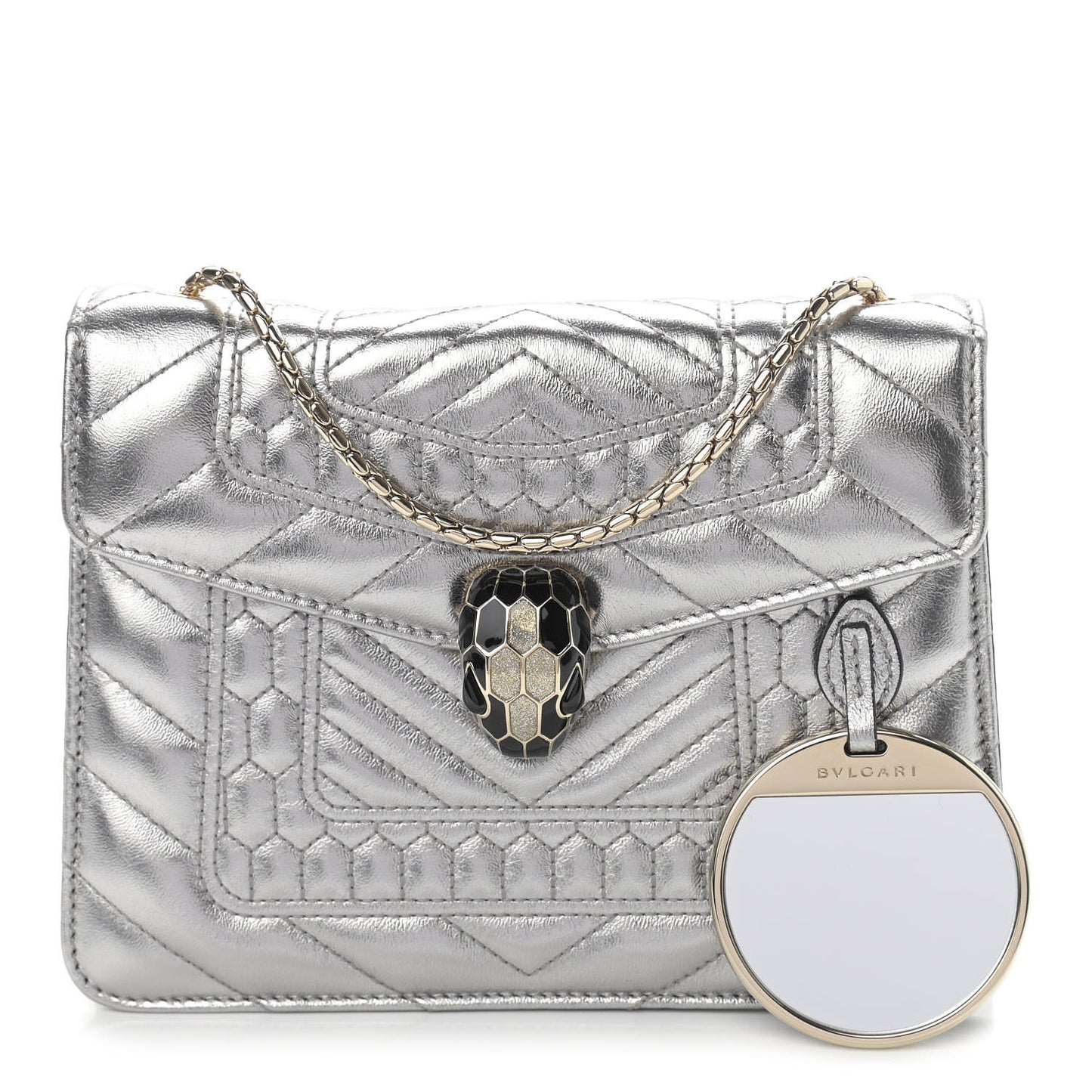 Metallic Calfskin Quilted Serpenti Forever Shoulder Bag Silver