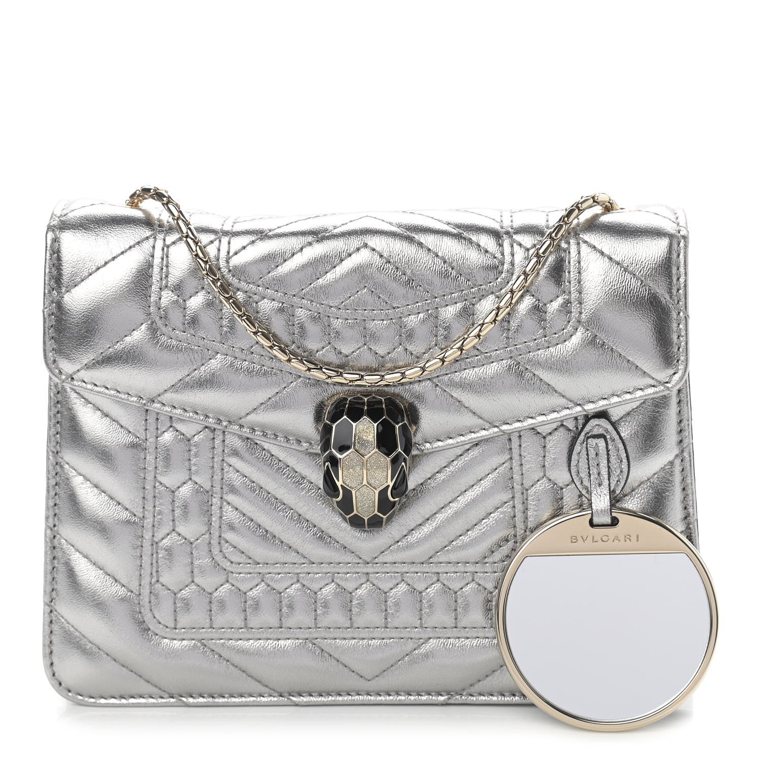 Bulgari Metallic Calfskin Quilted Serpenti Forever Shoulder Bag Silver 1 of 11