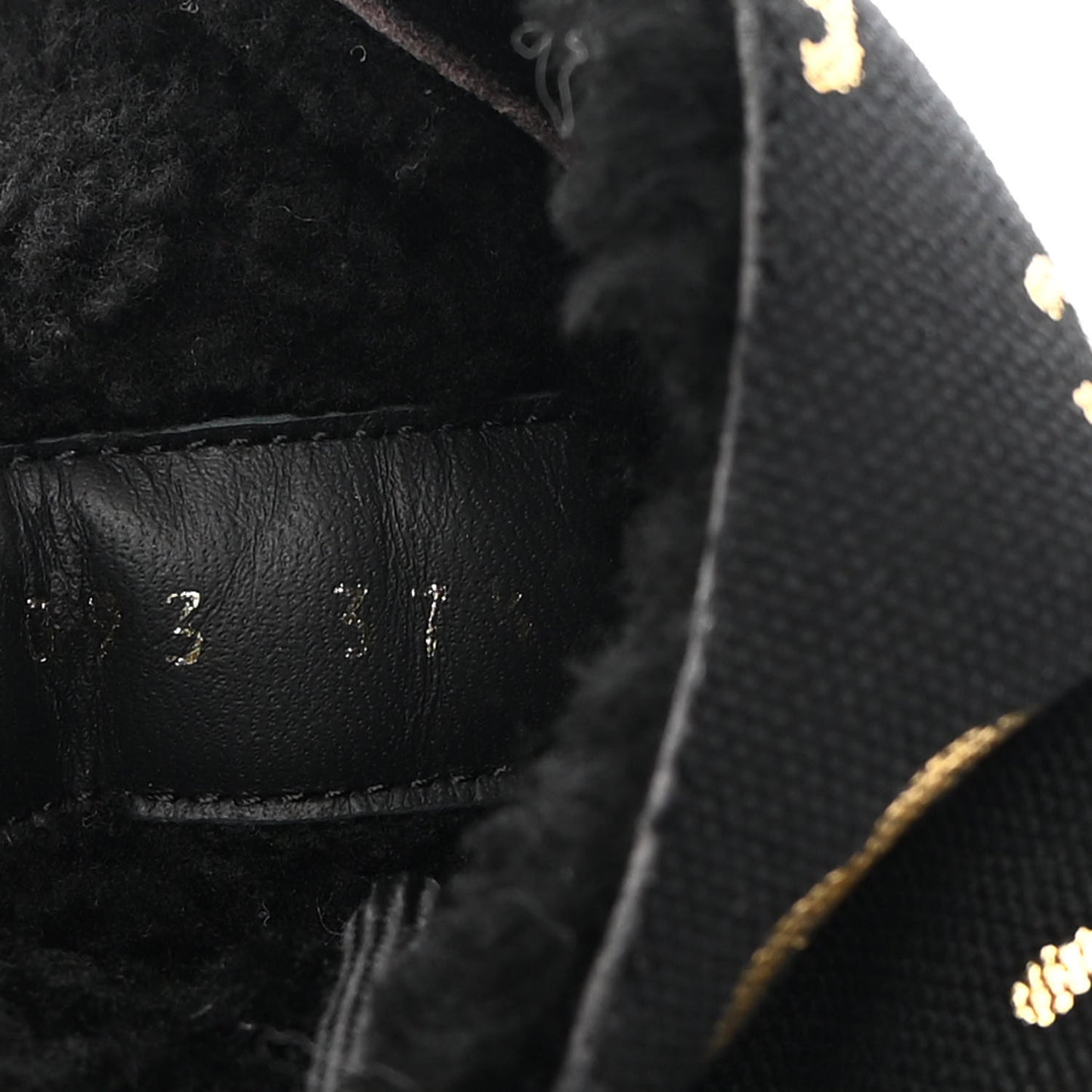 Lambskin Shearling Canvas CC Lace Up Boots 37.5 Black Gold