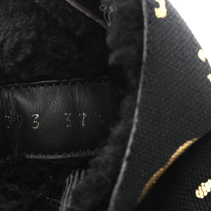 Chanel Lambskin Shearling Canvas CC Lace Up Boots 37.5 Black Gold 9 of 13
