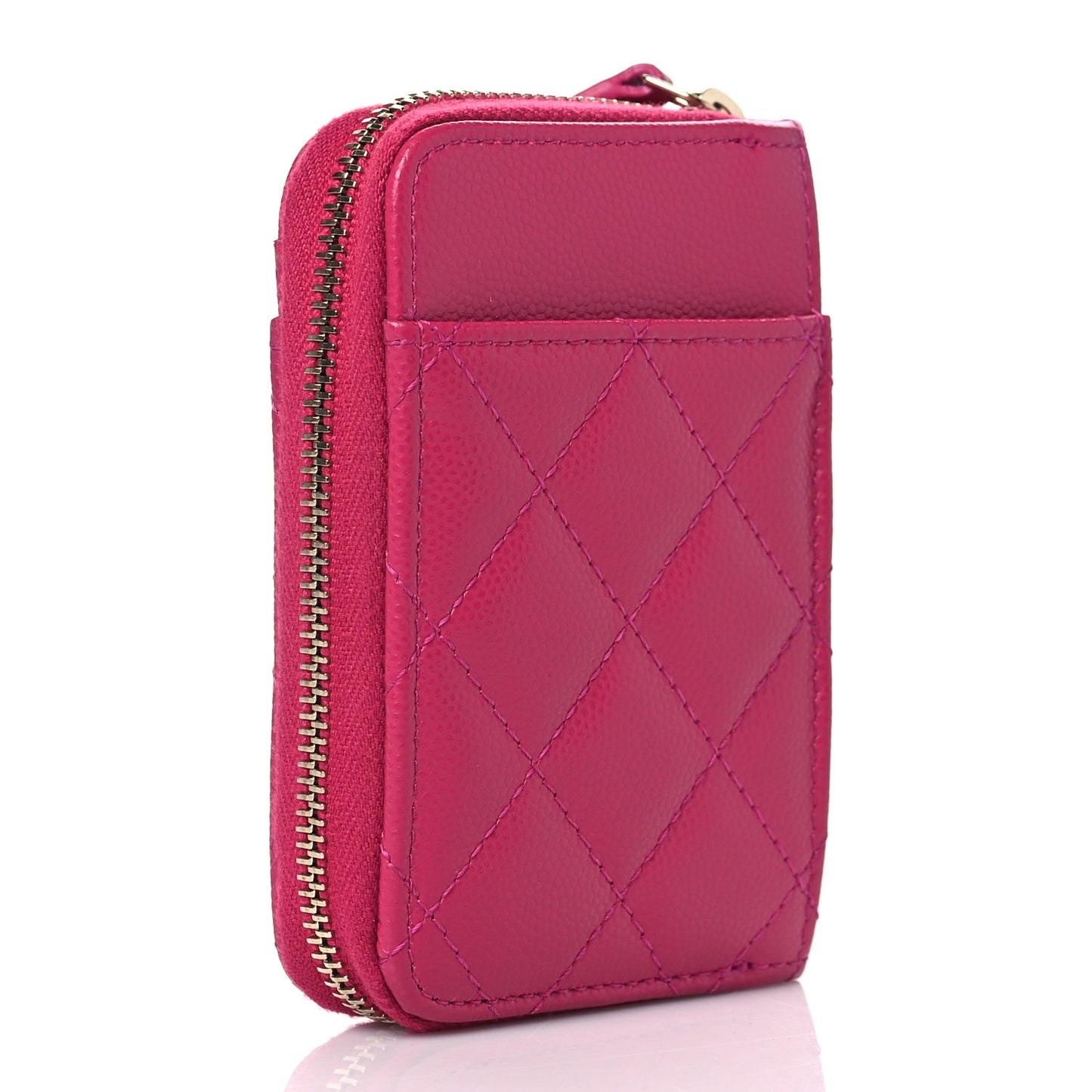 Caviar Quilted Zip Card Holder Fuchsia