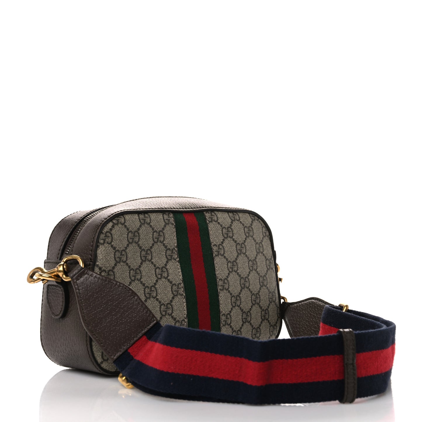 GG Supreme Monogram Textured Dollar Calfskin Web Ophidia Wristlet Shoulder Bag Beige Ebony New Acero