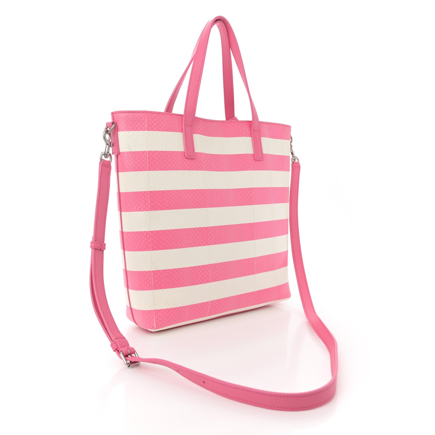 Saint Laurent Snakeskin Embossed Stripe Toy Shopping Tote White Pink 3 of 12