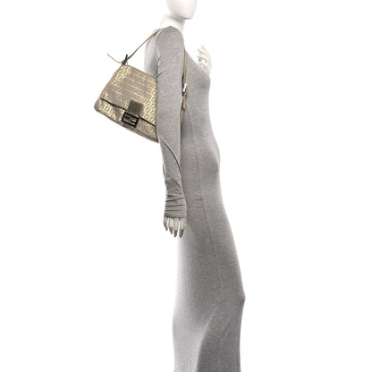 Fendi Metallic Jacquard Zucchino Suede Mama Baguette Peltro Argento Sabbia 2 of 10