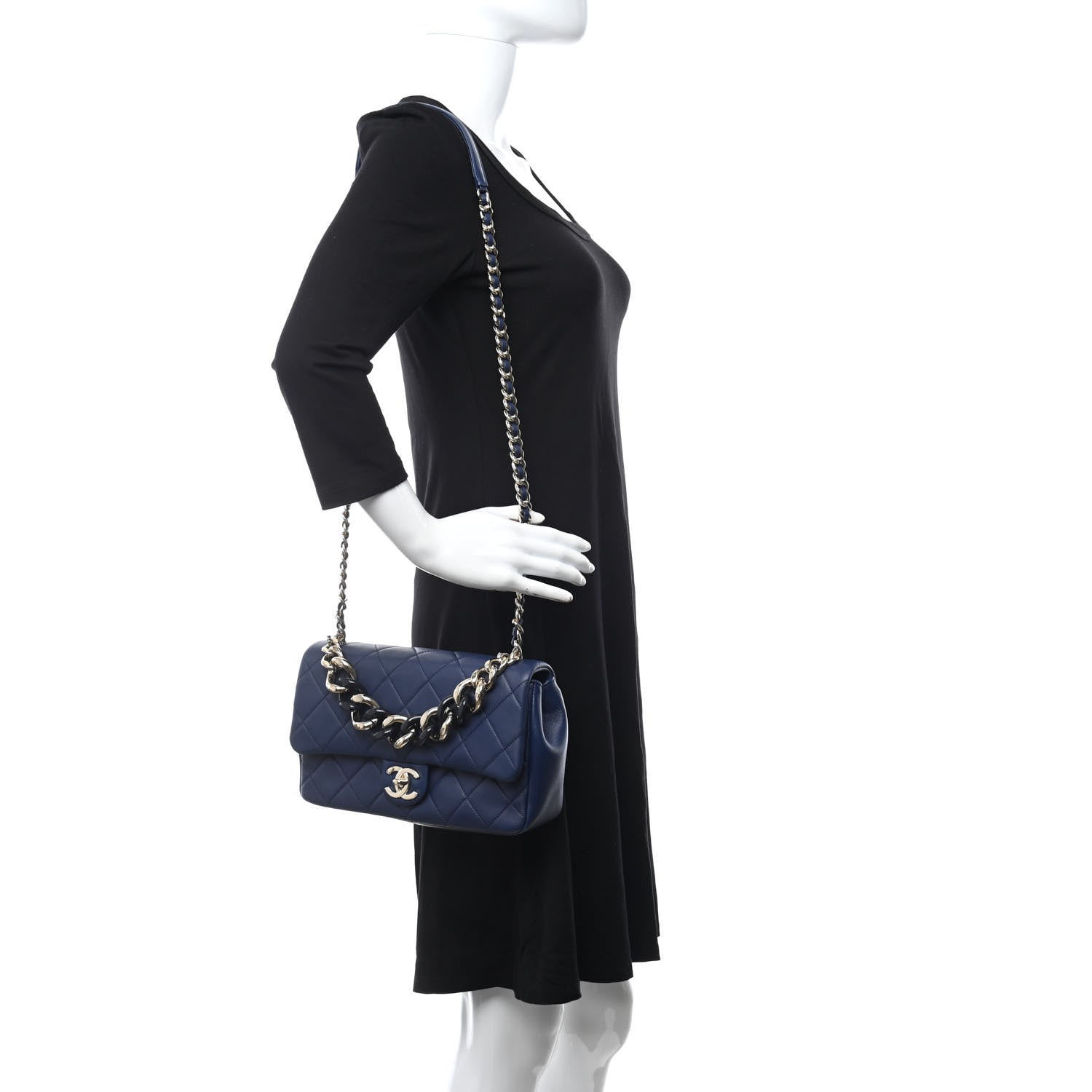 Chanel Lambskin Quilted Resin Bi-Color Chain Flap Bag Navy 2 of 11