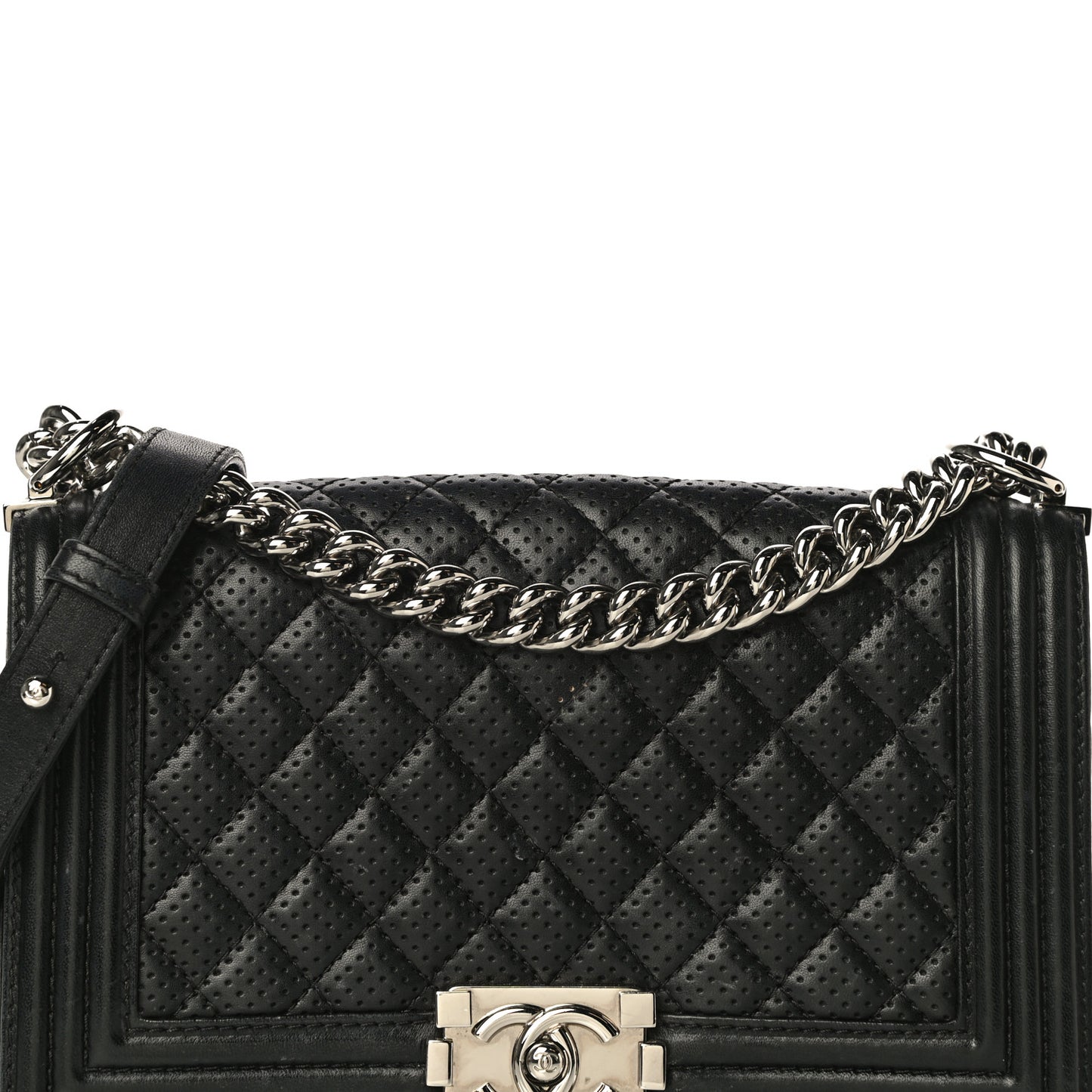 Lambskin Perforated Medium Boy Flap Black