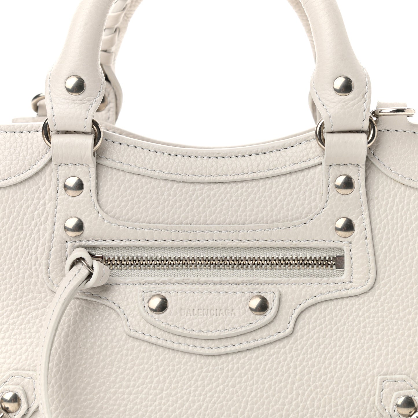 Grained Calfskin Neo Classic Silver Hardware Mini City Chalky White