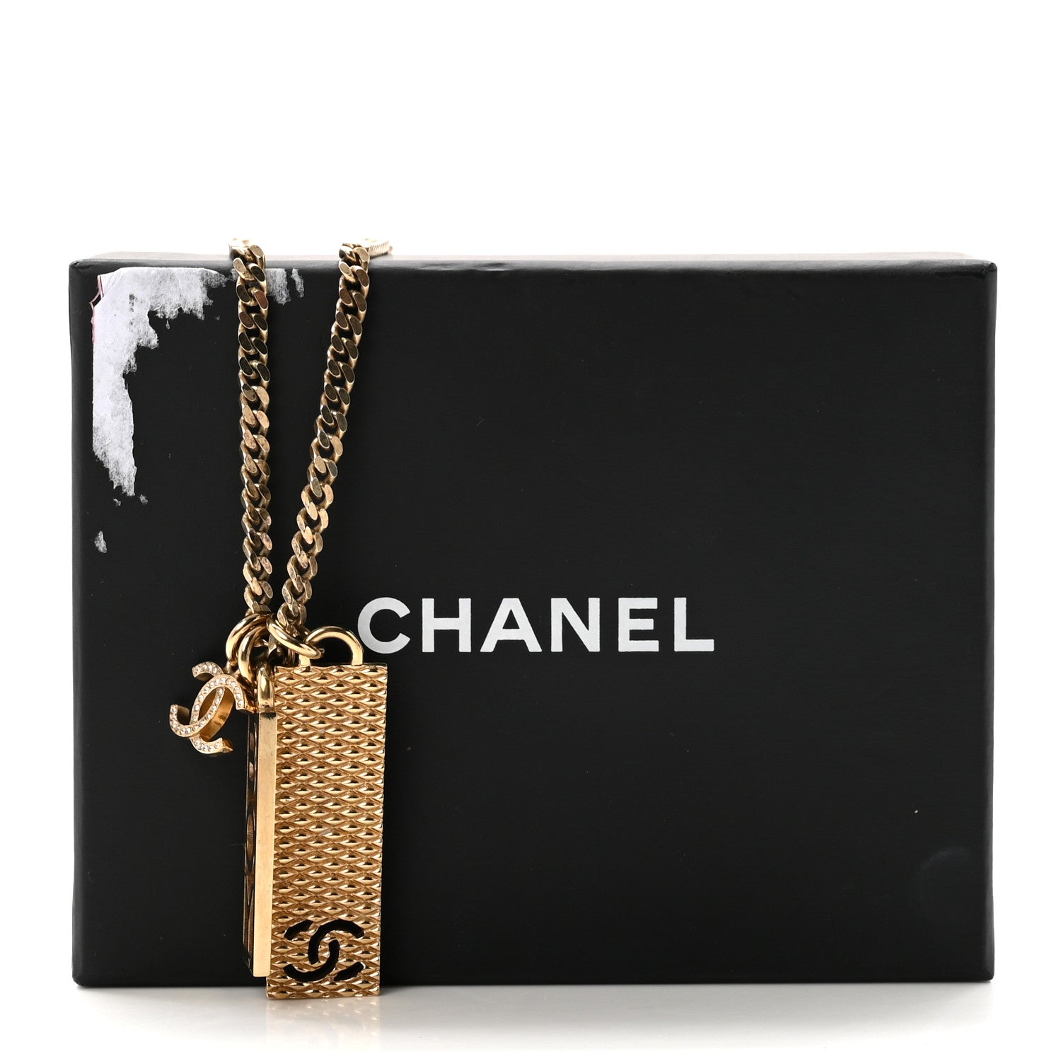 Chanel Metal Crystal CC Boy Pendant Long Necklace Gold 7 of 7