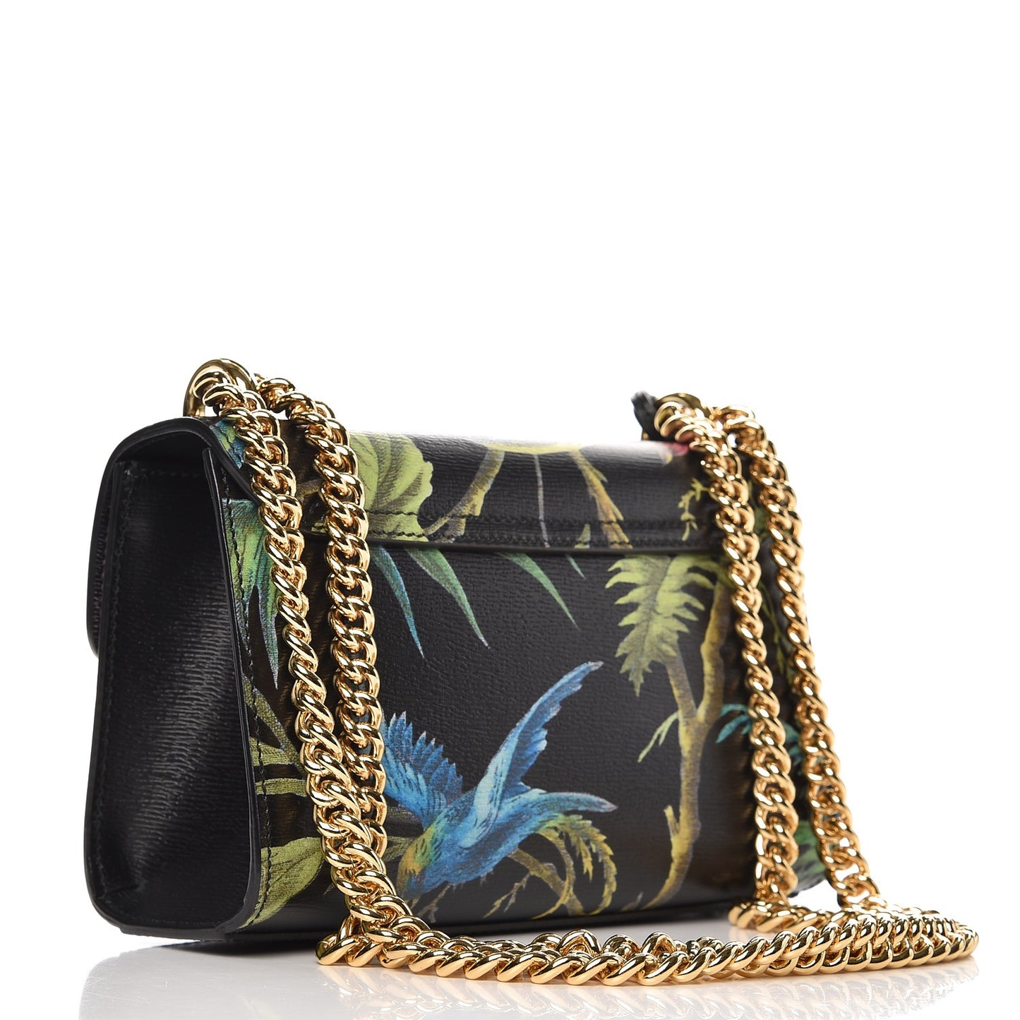Calfskin Tropical Print Small Padlock Shoulder Bag Black Multi
