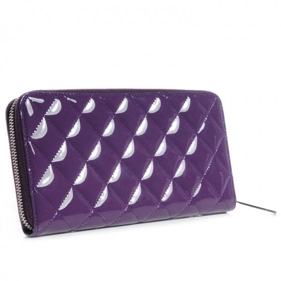 Chanel Patent Quilted Brilliant Zip Around Wallet Purple 3 of 9