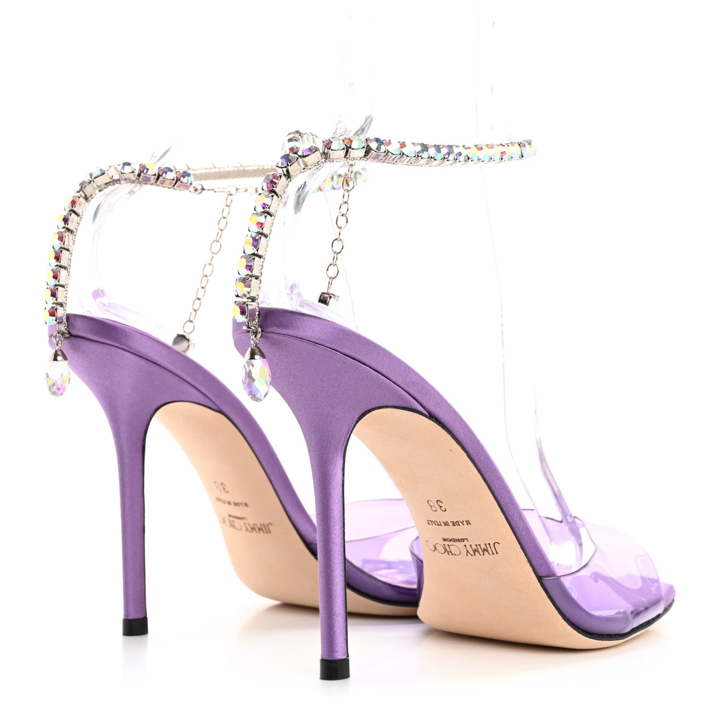 Satin PVC Crystal Saeda 100 Sandals 38 Wisteria
